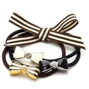 Henri Bendel Elastic pony tail elastic holder set of 3 enamel bows NWT